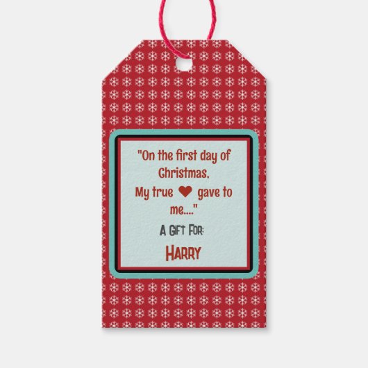 Red White Snowflakes Script Naam offerte Cadeaulabel (Voorkant)