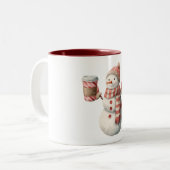Red White Snowman Christmas Tweekleurige Koffiemok (Voorkant links)