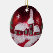 Red White Snowy-kersthuis Keramisch Ornament (Rechts)