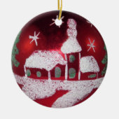  Red White Snowy-kersthuis Keramisch Ornament (Voorkant)
