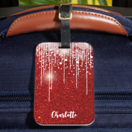 Red White Snowy Snowflake Jouw naam toevoegen Bagagelabel