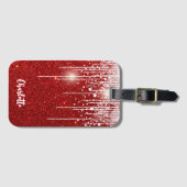 Red White Snowy Snowflake Jouw naam toevoegen Bagagelabel (Voorkant (horizontaal))