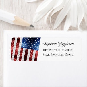 Red White Sparkles USA Etiket