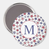 Red White Stars America Patriotic Monogram Magneet (Voorkant / Achterkant)