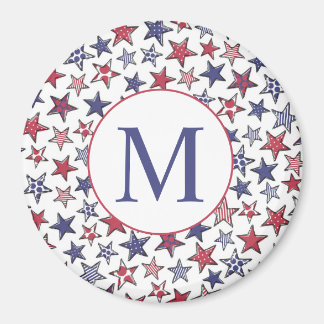 Red White Stars America Patriotic Monogram Magneet