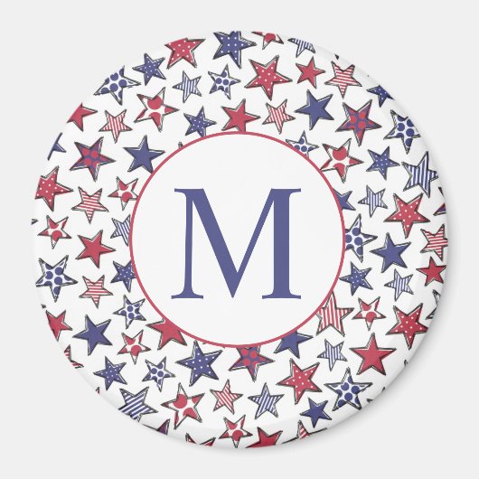 Red White Stars America Patriotic Monogram Magneet (Voorkant)