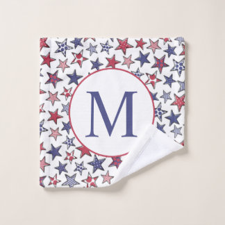 Red White Stars America Patriotic Monogram Washandje