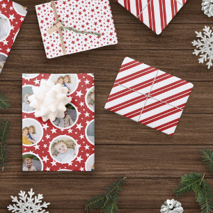 Red White Stars Stripes Foto Collage Kerstmis Inpakpapier Vel