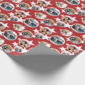Red White Stars Stripes Round Photos Christmas Cadeaupapier (Hoek)