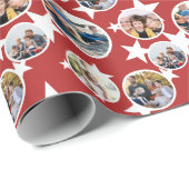 Red White Stars Stripes Round Photos Christmas Cadeaupapier (Rol Hoek)