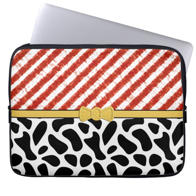 Red White Stripe Black Pattern Personalize Laptop Sleeve (Voorkant)