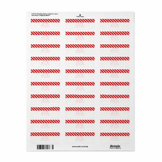 Red White Stripe Christmas Retour Adres Label (Full Sheet)