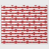Red White Stripe Kerstbows Holiday Cadeaupapier (Vlak)