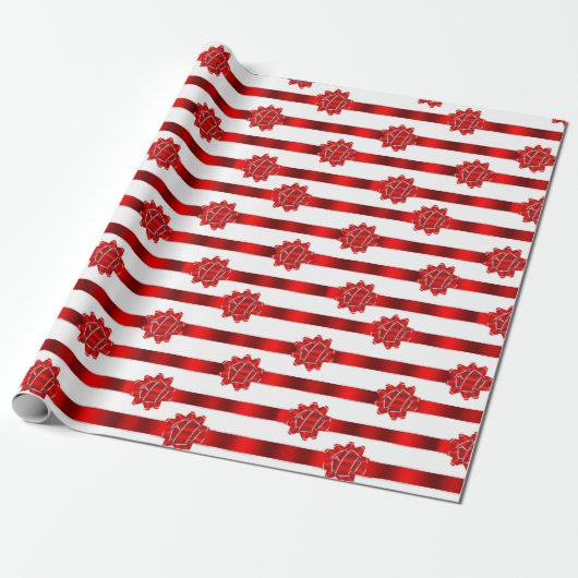 Red White Stripe Kerstbows Holiday Cadeaupapier (Uitgerold)