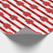 Red White Stripe Kerstbows Holiday Cadeaupapier (Hoek)