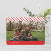 Red White Stripe Peace Joy Love Holiday Foto Kaart (Staand voorkant)