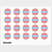 Red White Stripe Sky Blue Name Monogram Ronde Sticker (Vel)