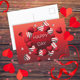 Red White Striped 3D Hearts Happy Valentine Day Briefkaart