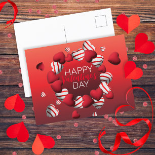 Red White Striped 3D Hearts Happy Valentine Day Briefkaart