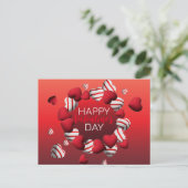 Red White Striped 3D Hearts Happy Valentine Day Briefkaart (Staand voorkant)