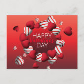 Red White Striped 3D Hearts Happy Valentine Day Briefkaart (Voorkant)