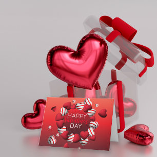 Red White Striped 3D Hearts Happy Valentine Day Feestdagen Kaart