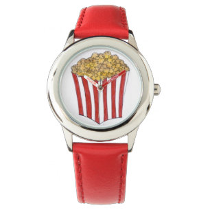 Red White Striped Caramel Corn Popcorn Food Watch Horloge