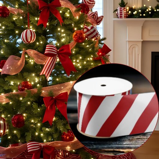 Red White Striped Festive Holiday Satijnen Lint