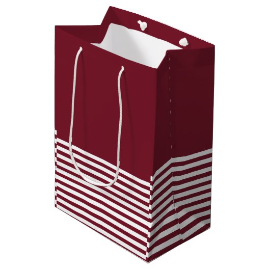 Red White Stripes  Chic Medium Cadeauzakje (Voorkant Gekanteld)