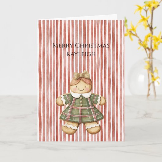 Red White Stripes Christmas Gingerbread Girl Kaart (Gele Bloem)
