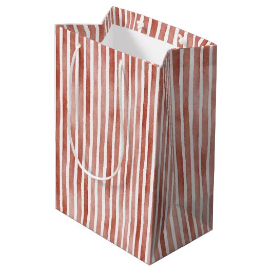 Red White Stripes Christmas Medium Cadeauzakje (Achterkant Gekanteld)