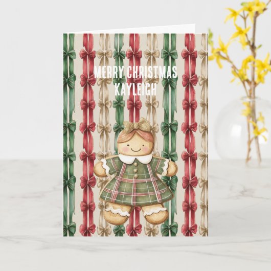 Red White Stripes Christmas Ribbons Gingerbread   Kaart (Gele Bloem)