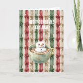 Red White Stripes Christmas Ribbons Snowman Kaart (Voorkant)