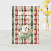 Red White Stripes Christmas Ribbons Snowman Kaart (Gele Bloem)