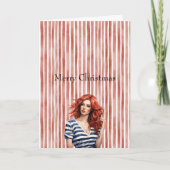 Red White Stripes Christmas Woman Red Hair Kaart (Voorkant)