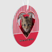 Red & White Stripes Custom Cat Photo Heart Holiday Ornament (voorkant)