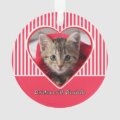 Red & White Stripes Custom Cat Photo Heart Holiday Ornament (achterkant)