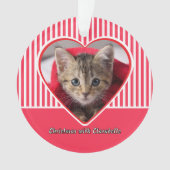 Red & White Stripes Custom Cat Photo Heart Holiday Ornament (voorkant)