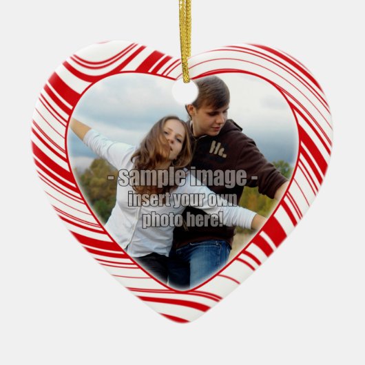 Red & White Stripes Custom Couple's Ornament (Voorkant)