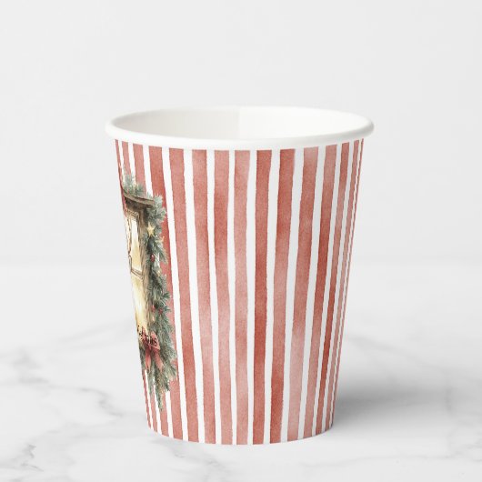 Red White Stripes Deer Window Christmas Papieren Bekers (Links)