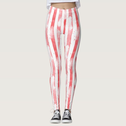 Red White Stripes Dots Christmas Leggings (Voorkant)