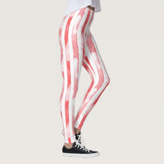 Red White Stripes Dots Christmas Leggings (Rechts)