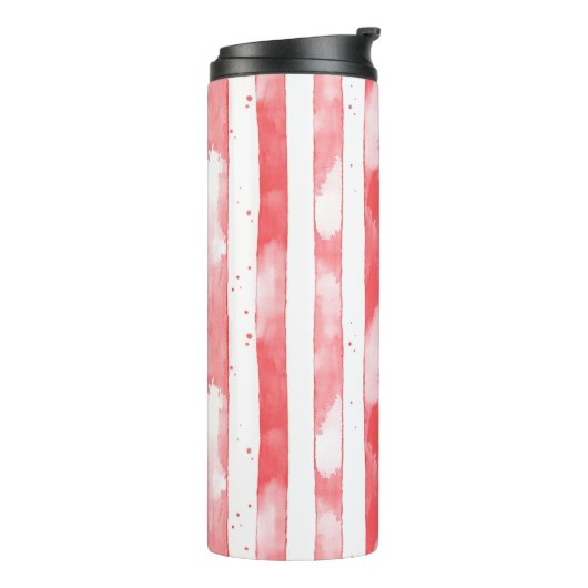 Red White Stripes Dots Christmas Thermosbeker (Gedraaid links)