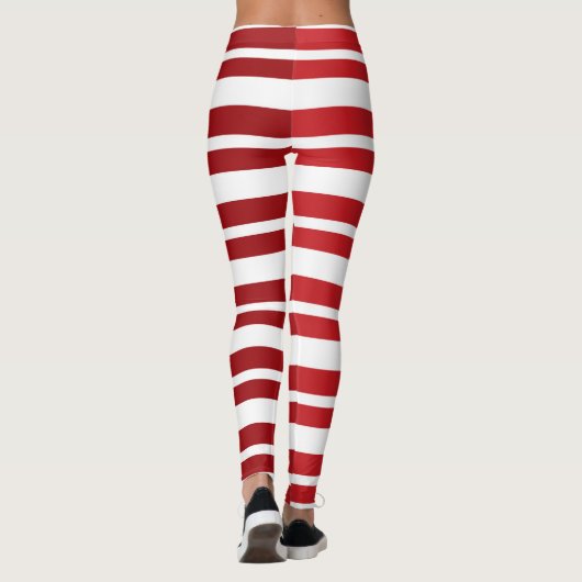 Red & White Stripes Feestelijke Kerstvakantie Leggings (Achterkant)