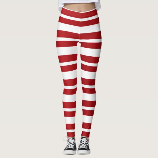 Red & White Stripes Feestelijke Kerstvakantie Leggings (Voorkant)