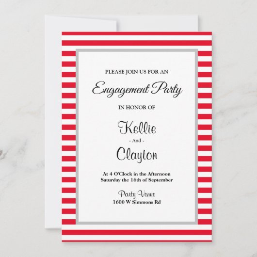 Red/White Stripes Framed Engagement Party Kaart (Voorkant)