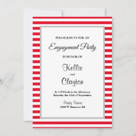 Red/White Stripes Framed Engagement Party Kaart