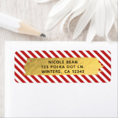 Red & White Stripes Gold Foil Holiday Festive Etiket (Insitu)