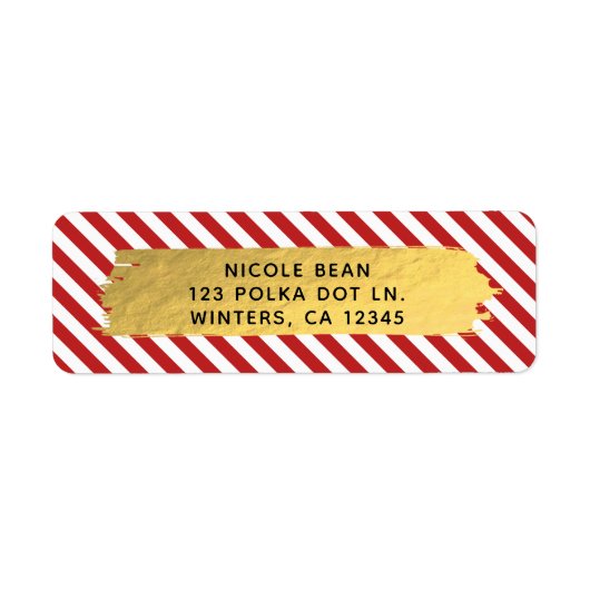Red & White Stripes Gold Foil Holiday Festive Etiket (Voorkant)
