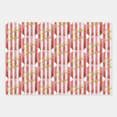 Red White Stripes Gold Glitter Christmas Deer Tree Inpakpapier Vel (Voorkant)